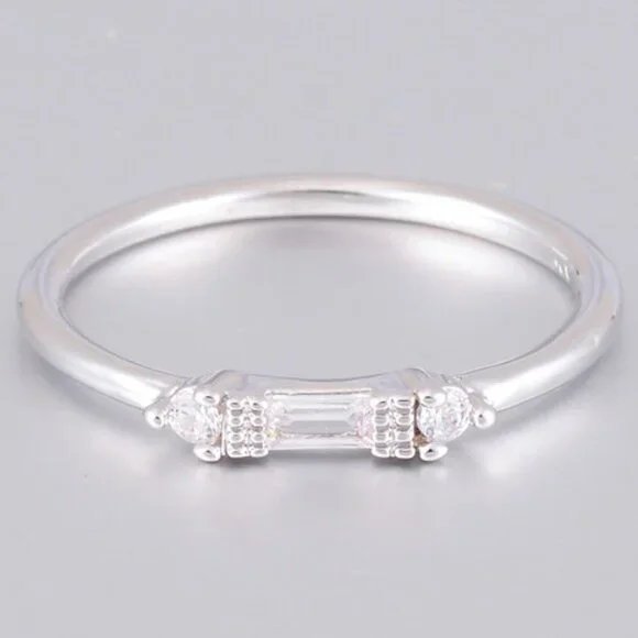 Silver White Chic Rectangle Round Gems Dainty Ring for Women, VIP179 Rings